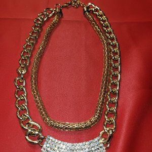 Gold Diamond Chain and Mesh Double Layered Necklace